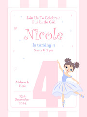 Ballerina Birthday Invitation Ballet Party Invite Tutu Invite Dance Invitation Ballerina Invite Girl Birthday Invitation Editable Printable, is turning 4
