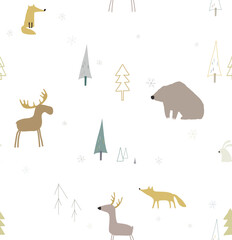 Seamless winter pattren with forest animals