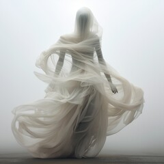 Ghostly girl human robotic figure dressed in white Ai generated Photo art