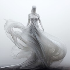 Ghostly girl human robotic figure dressed in white Ai generated image art