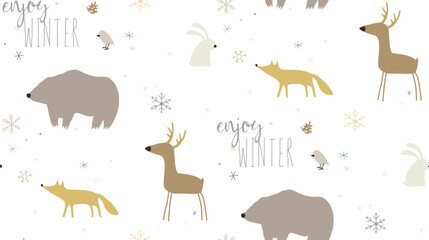 Seamless winter pattren with forest animals