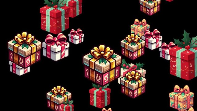 Gift boxes background video,  Different gift boxes moving randomly, Christmas celebration video