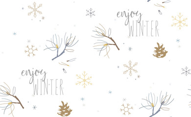 Seamless winter pattern with pine branches