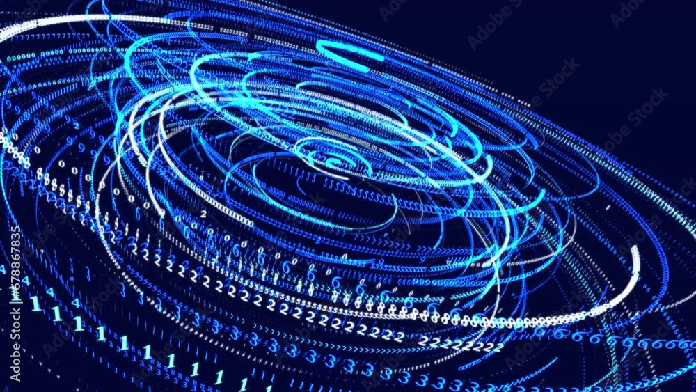 Poster vj loop hologram blue abstract digital bg. symbols form lines, lines form rings grid. sci fi theme, 