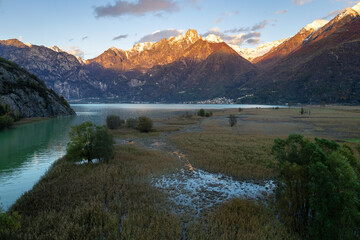 Aerial view of autumn lake panorama