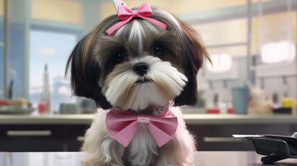 Cute Shih-tzu with ribbons.
