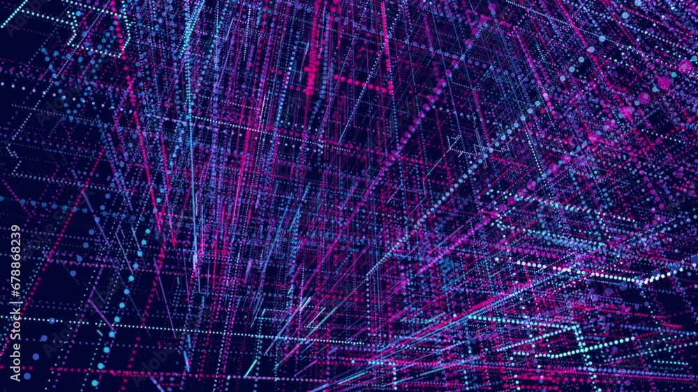 Poster glow particles form lines. info concept lines and nodes, ai construction light grid. lines form red 