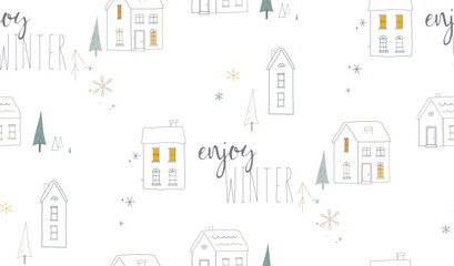 Seamless winter pattern with houses