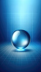 Futuristic Blue Glass Sphere on Digital Grid