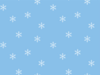 Winter snowfall seamless pattern. White snowflakes on blue. Cold snowy weather background