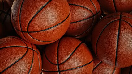 Close-up shot of orange basketball The background is orange. - obrazy, fototapety, plakaty
