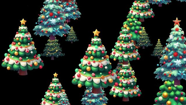 Christmas tree popup animation , Different styles of Christmas trees moving randomly up and down , Background animation