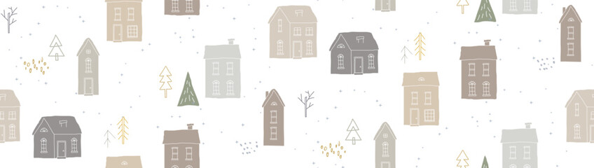 Seamless winter pattern with houses