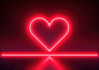 Heart neon sign on red background - obrazy, fototapety, plakaty