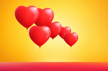 Heart balloons on yellow background