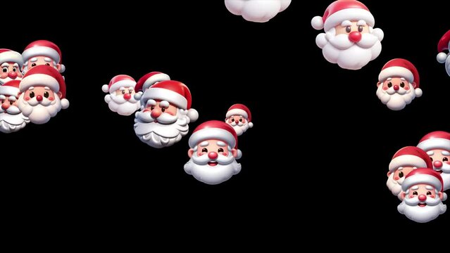 Different Santa Claus heads moving in a wiggly motion from left to right, Santa Claus head animation , Christmas celebration background .