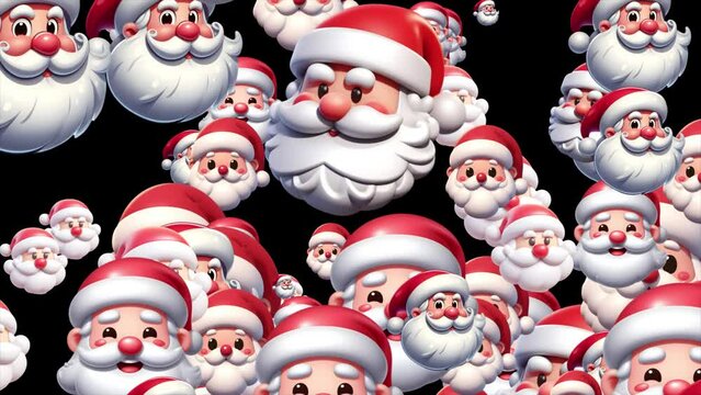 Santa Claus heads animation , Christmas celebration video,  Different Santa Claus heads moving randomly