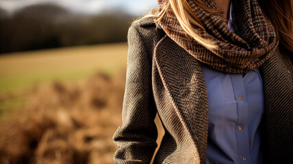 Fototapeta premium Womenswear autumn winter clothing and accessory collection in the English countryside fashion style, classic look