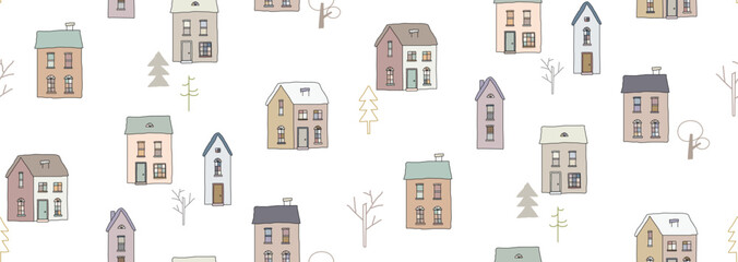 Seamless winter pattern with houses