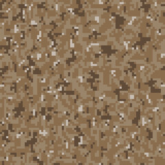 Brown pixel digital camouflage desert seamless pattern.