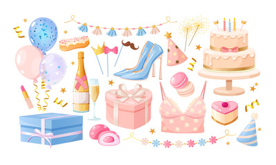 Girl's birthday celebration elements collection