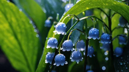 Foto auf Glas Lily of the valley, Convallaria majalis, water drops. Convallaria majalis. Springtime Concept. Mothers Day Concept with a Copy Space. Valentine's Day. © John Martin