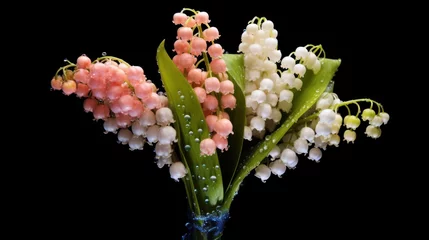 Türaufkleber Lily of the valley on a black background with water drops. Convallaria majalis. Springtime Concept. Mothers Day Concept with a Copy Space. Valentine's Day. © John Martin