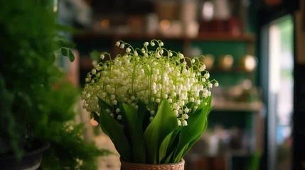 Poster Lily of the valley bouquet in vase on blurred background. Convallaria majalis. Springtime Concept. Mothers Day Concept with a Copy Space. Valentine's Day. © John Martin