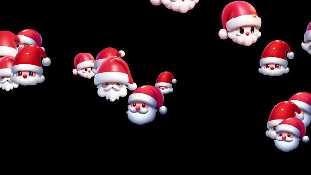 Different Santa Claus heads moving in a wiggly motion from left to right, Santa Claus heads animation , Christmas celebration background effect