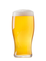 Glass of light beer with foam isolated on white background