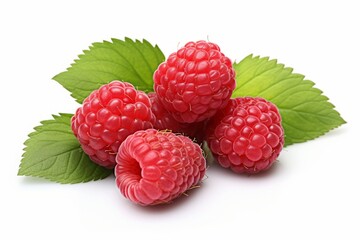 Ripe red raspberries isolated on white, perfect for culinary projects and healthy lifestyle.