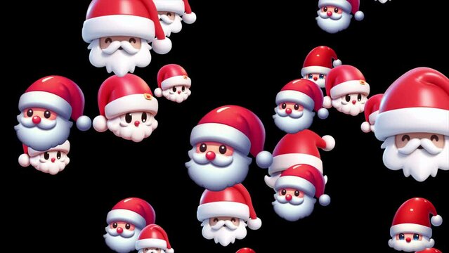 Christmas celebration background effect,  Different Santa Claus heads moving randomly, Santa Claus animation 