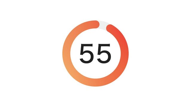 60 seconds (1 minute) simple orange gradient circle countdown on white background. Rounded lines, shapes, fresh and creative. 4K Motion Graphics