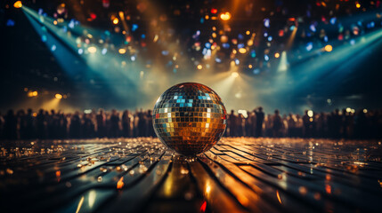 disco ball in the spotlight - obrazy, fototapety, plakaty