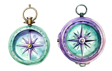 Сamping compass winter watercolor clipart illustration with isolated background.