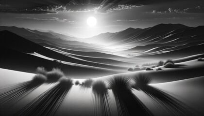 Monochrome Desert Dunes at Sunrise