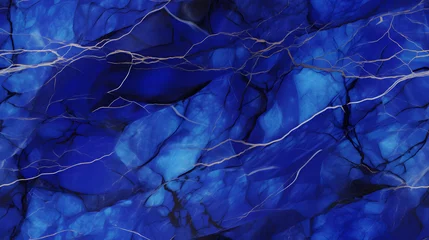 Fotobehang Vibrant cobalt blue marble with electric veins texture, seamless texture, infinite pattern © Matthias