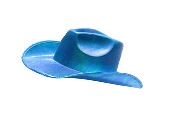 sparkling blue cowboy hat in various poses on cropped background