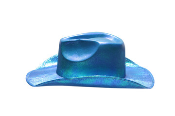 sparkling blue cowboy hat in various poses on cropped background