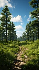 Fototapeta na wymiar dense pine forest with towering trees and a carpet uhd wallpaper