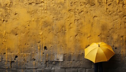 Stylish young woman with a yellow umbrella enjoying the rain with ample space for copy