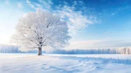 Fototapeta na wymiar Beautiful winter landscape with a lonely snow-covered tree