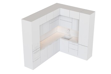 Kitchen furniture isolated on a white background, 3d illustration, cg render
