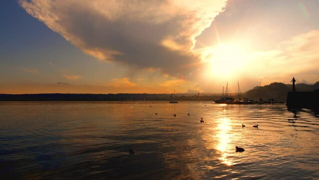 Beautiful autumn sunset on Lake Maggiore - Angera Italy.