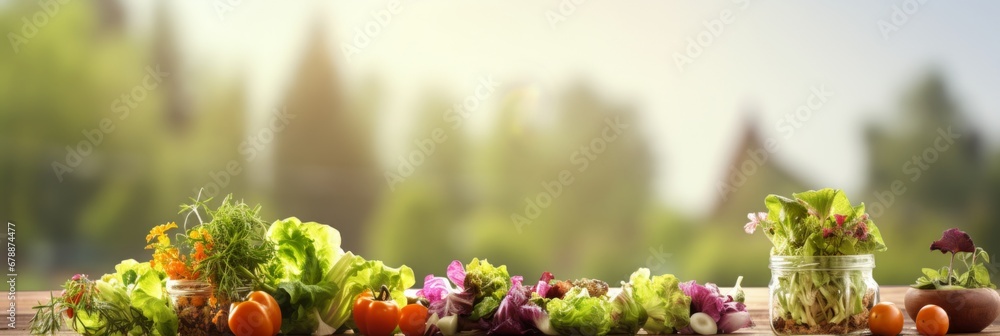 Poster vibrant and nutritious salad on white plate with ample space on left for text placement