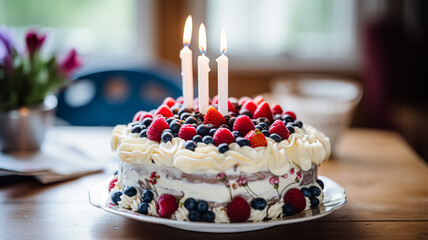 Homemade birthday cake in the English countryside house, cottage kitchen food and holiday baking recipe