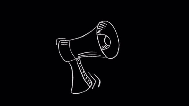 Hand drawn animated doodle of megaphone. Video clip with alpha channel.