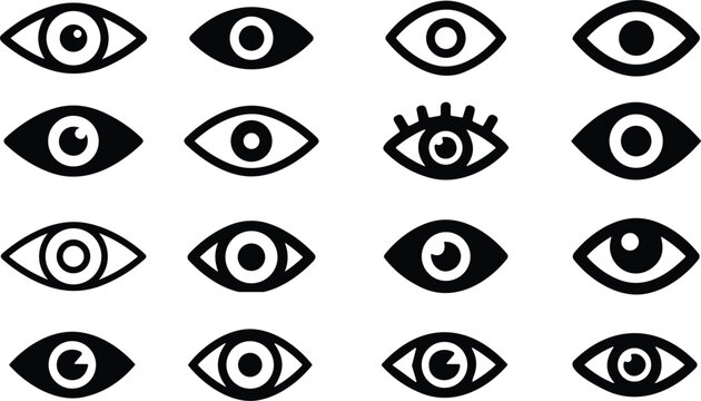 Set of flat and line Eyes icons. Group Eyesight symbol. Collection Retina scan eye. Simple eye. vector.