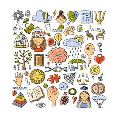 Psychology and emotions, working with the brain, positive thinking. Concept art background for your design