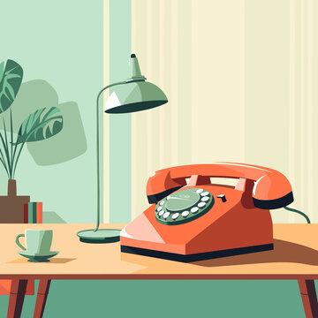 old fashion telephone on a table with a retro style background